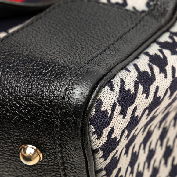 Gucci Black Leather Canvas Blue Shoulder Navy Bag Sherry - Picture 4 of 9